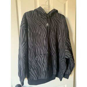 Adidas Zebra Print Black & Gray Hoodie With Drawstrings & Kangaroo Pocket XL